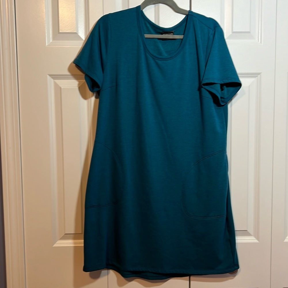 32 Degrees Cool Teal T-Shirt Dress Pockets XL